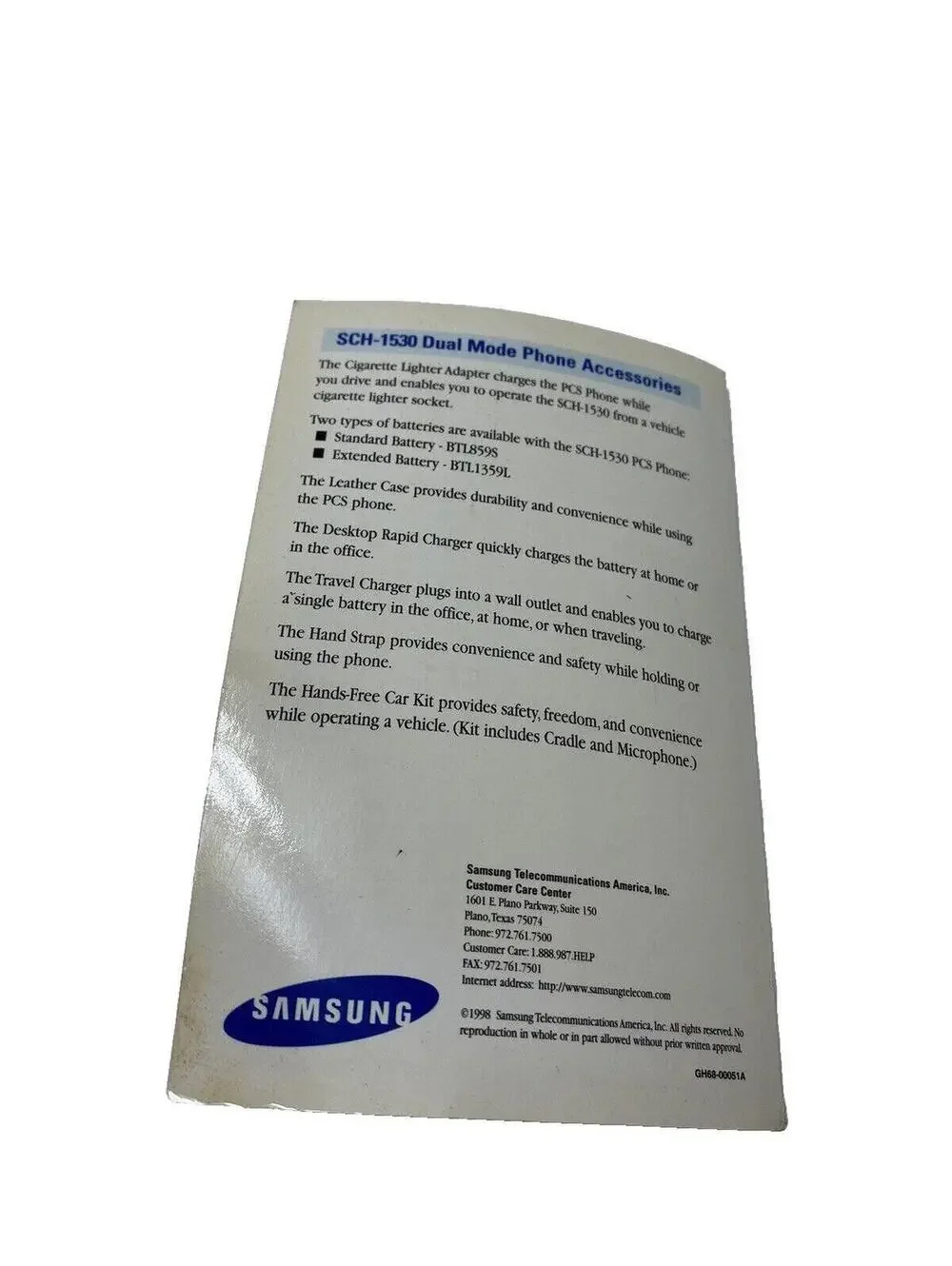 Vintage Samsung PCS Digital SCH-1530 – Collectible Ephemera Cell Phone Paper